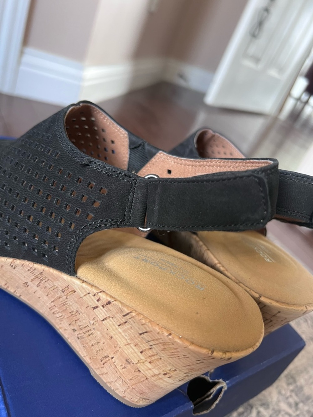 Rockport Black Briah Perforated Slingback Cork Wedge Sandal - Picture 14 of 16